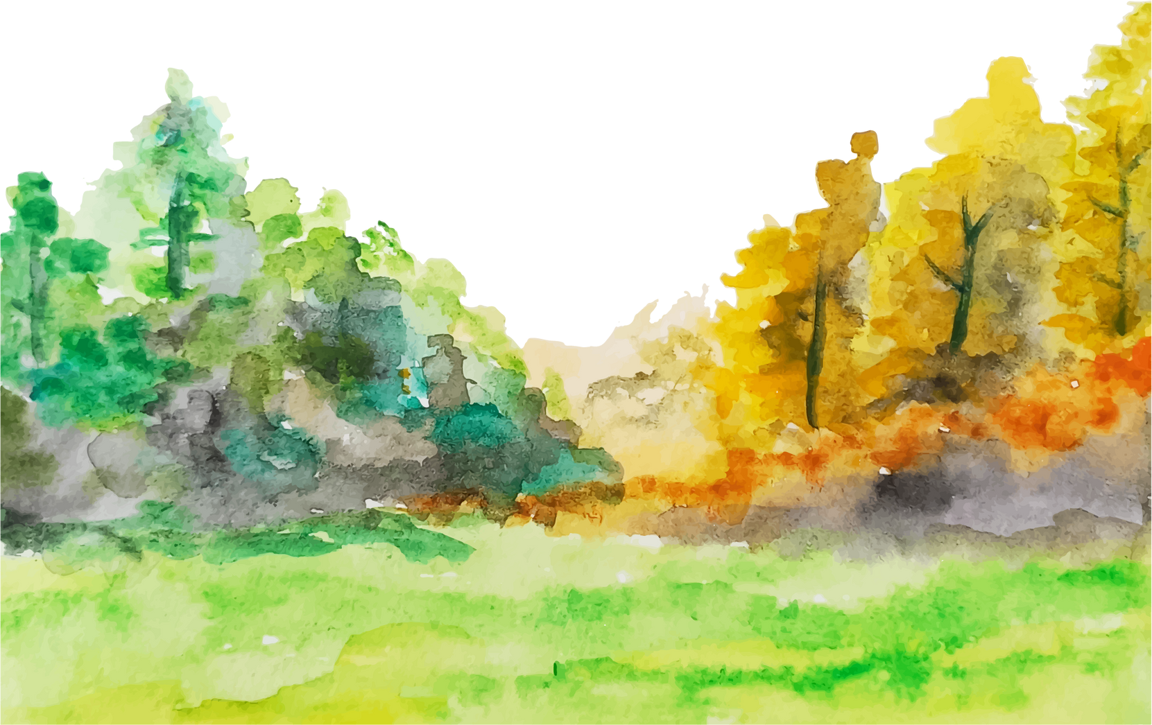 watercolor mountain and tree scenery
